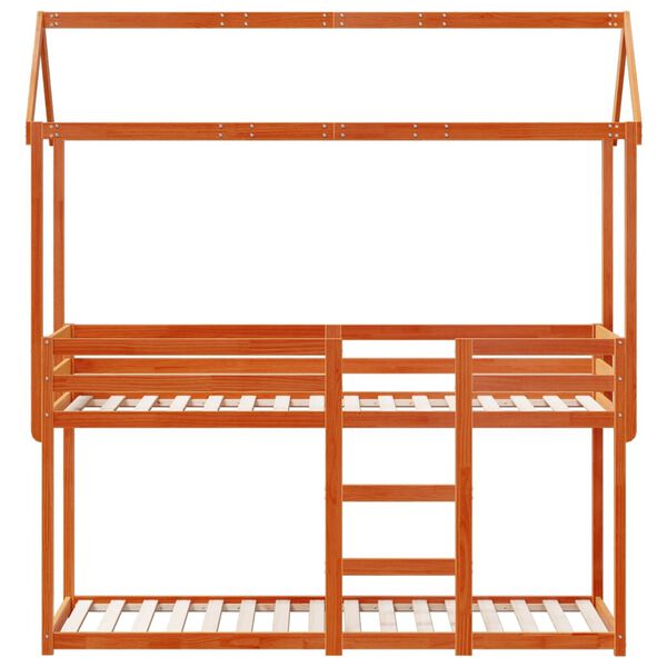 vidaXL viaszbarna tömör fenyőfa ágy emelettel és tetővel 80 x 200 cm