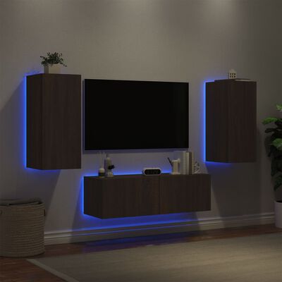 vidaXL 3 darab barna tölgyszínű falra szerelhető TV-szekrény LED-del