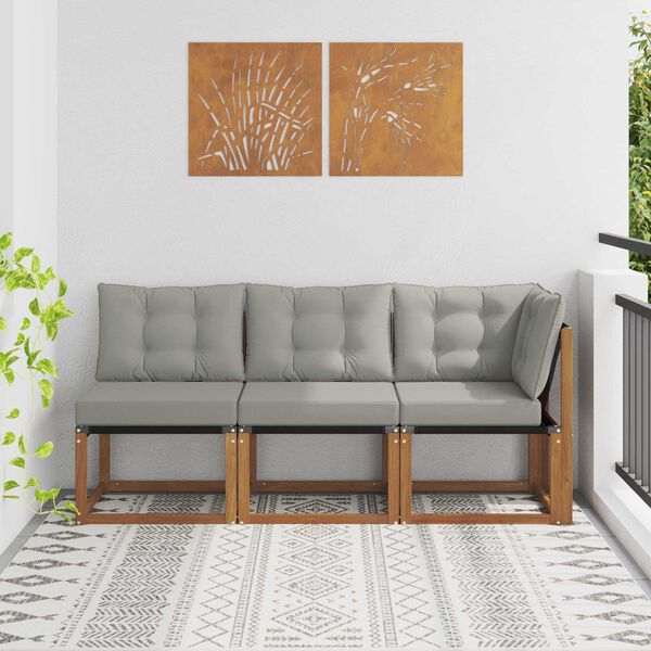 vidaXL K&uuml;lt&eacute;ri k&ouml;z&eacute;pső &eacute;s sarok kanap&eacute; p&aacute;rn&aacute;val 3 Darab Term&eacute;szetes