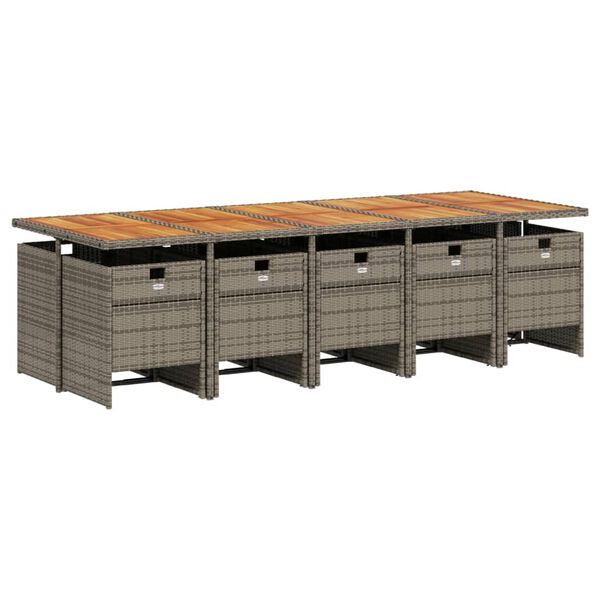 vidaXL 11 r&eacute;szes sz&uuml;rke polyrattan kerti &uuml;lőgarnit&uacute;ra p&aacute;rn&aacute;kkal