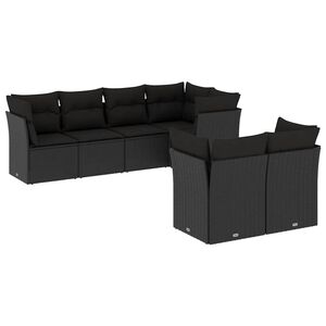 vidaXL 7 r&eacute;szes fekete polyrattan kerti &uuml;lőgarnit&uacute;ra p&aacute;rn&aacute;val