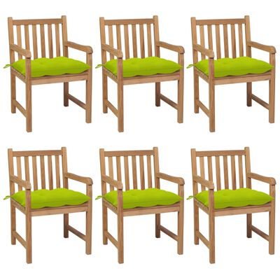 vidaXL 6 db tömör tíkfa kerti szék élénkzöld párnákkal
