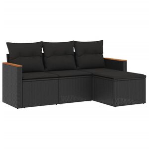 vidaXL 4 r&eacute;szes fekete polyrattan kerti &uuml;lőgarnit&uacute;ra p&aacute;rn&aacute;kkal
