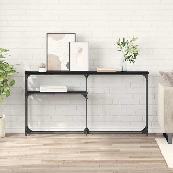 vidaXL Konzolasztal Fekete t&ouml;lgy 146 x 22,5 x 75 cm Faanyag