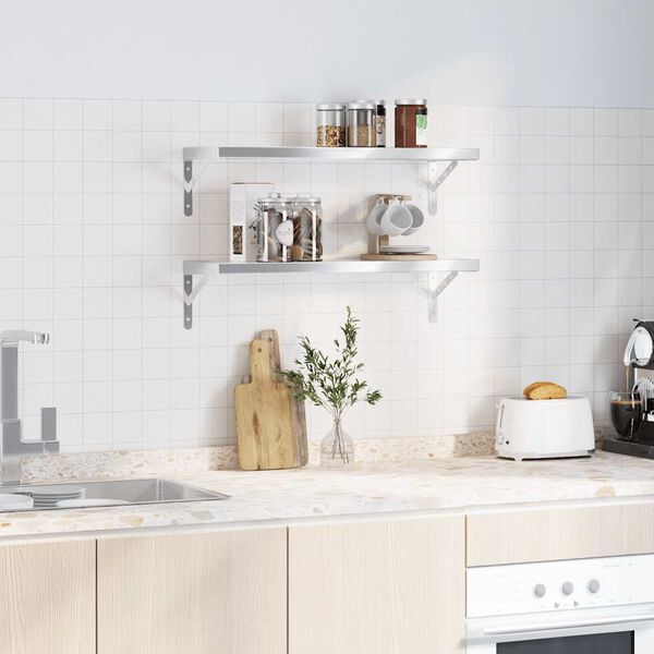 vidaXL 2 db ez&uuml;stsz&iacute;nű rozsdamentes ac&eacute;l fali polc 75 x 23,5 cm