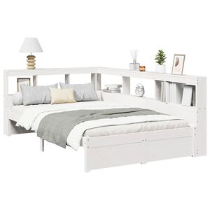 vidaXL feh&eacute;r t&ouml;m&ouml;r fenyőfa k&ouml;nyvespolcos &aacute;gy matrac n&eacute;lk&uuml;l 90 x 190 cm