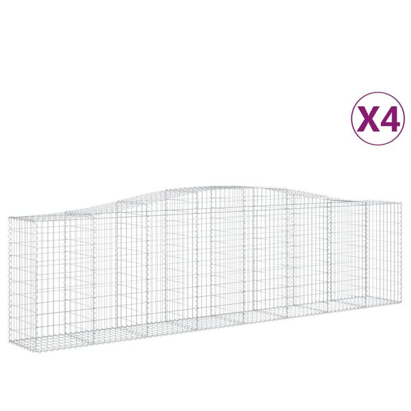 vidaXL 4 db íves horganyzott vas gabion kosár 400x50x100/120 cm