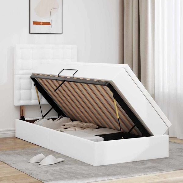 vidaXL T&aacute;rol&oacute;s &Aacute;gy matracmal t&aacute;rol&oacute;val Tiszta Feh&eacute;r 100 x 200 cm Műbőr