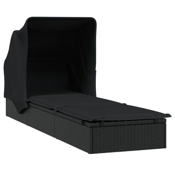 vidaXL fekete polyrattan napoz&oacute;&aacute;gy &ouml;sszecsukhat&oacute; tetővel 213x63x97 cm