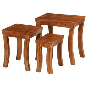 vidaXL 3 r&eacute;szes barna ak&aacute;cfa egym&aacute;sba tolhat&oacute; asztal szett 50x35x50 cm