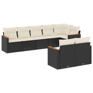 vidaXL 8 r&eacute;szes fekete polyrattan kerti &uuml;lőgarnit&uacute;ra p&aacute;rn&aacute;kkal