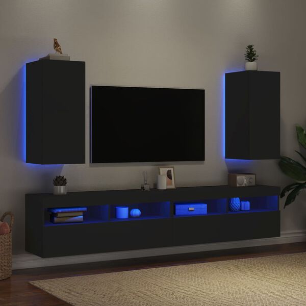 vidaXL 2 db fekete fali TV-szekr&eacute;ny LED-vil&aacute;g&iacute;t&aacute;ssal 30,5x35x70 cm