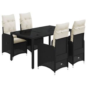 vidaXL 5 r&eacute;szes fekete polyrattan kerti bisztr&oacute;garnit&uacute;ra p&aacute;rn&aacute;kkal
