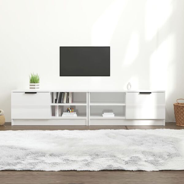 vidaXL 2 db magasfényű fehér szerelt fa TV-szekrény 80x35x36,5 cm
