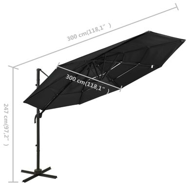 vidaXL 4 szintes fekete napernyő alumíniumrúddal 3 x 3 m