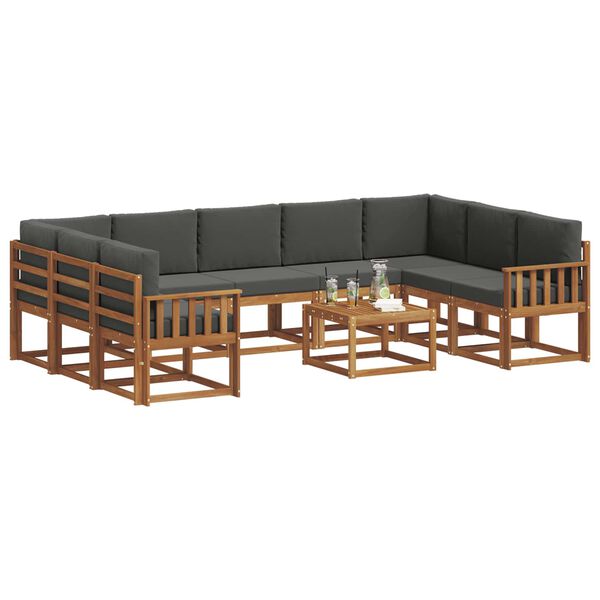 vidaXL K&uuml;lt&eacute;ri kanap&eacute; szett p&aacute;rn&aacute;val 10 pcs Term&eacute;szetes &eacute;s antracit