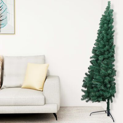 vidaXL zöld megvilágított fél műkarácsonyfa gömb szettel 210 cm