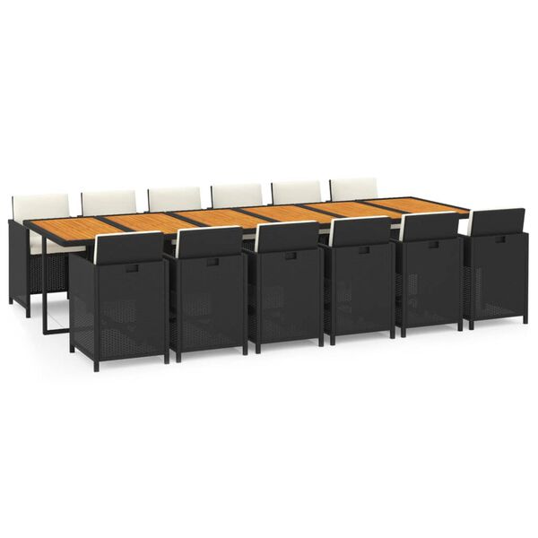 vidaXL 13 r&eacute;szes fekete polyrattan kerti &eacute;tkezőgarnit&uacute;ra p&aacute;rn&aacute;kkal