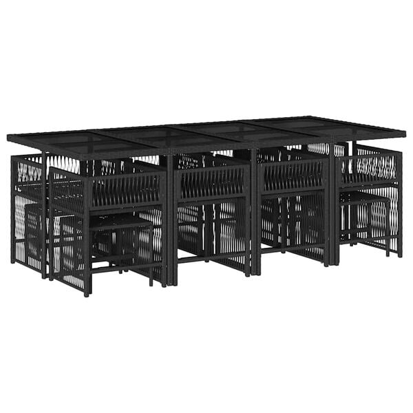 vidaXL 13 r&eacute;szes fekete polyrattan kerti &uuml;lőgarnit&uacute;ra p&aacute;rn&aacute;kkal