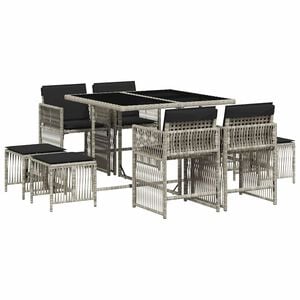 vidaXL 9r&eacute;szes vil&aacute;gossz&uuml;rke polyrattan kerti &eacute;tkezőgarnit&uacute;ra p&aacute;rn&aacute;val