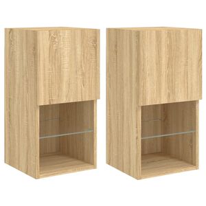 vidaXL 2 db sonoma t&ouml;lgy sz&iacute;nű TV-szekr&eacute;ny LED-l&aacute;mp&aacute;kkal 30,5x30x60 cm