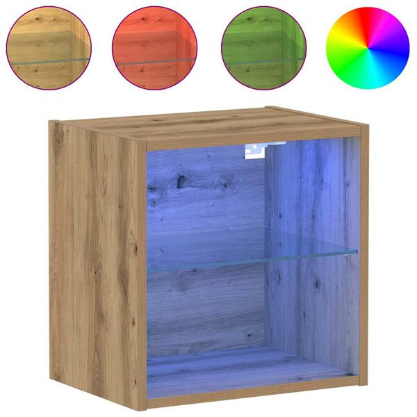 vidaXL F&uuml;ggő polc LED vil&aacute;g&iacute;t&aacute;ssal Barna 40 x 28,5 x 40 cm Faanyag