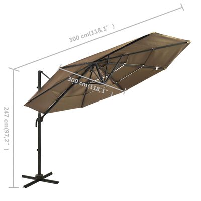 vidaXL 4 szintes tópszínű napernyő alumíniumrúddal 3 x 3 m