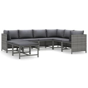 vidaXL 8 r&eacute;szes sz&uuml;rke polyrattan kerti &uuml;lőgarnit&uacute;ra p&aacute;rn&aacute;kkal
