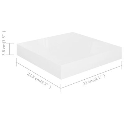 vidaXL 4 db magasfényű fehér MDF lebegő fali polc 23 x 23,5 x 3,8 cm