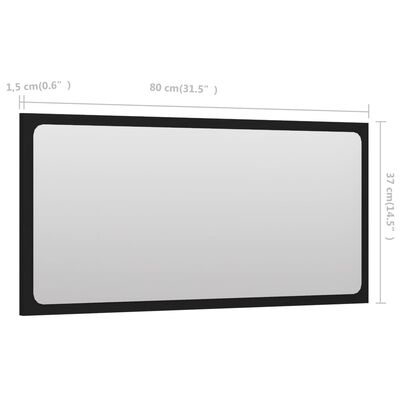 vidaXL fekete forgácslap fürdőszobai tükör 80 x 1,5 x 37 cm