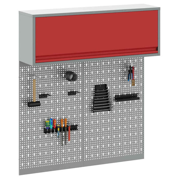 vidaXL Szerszámszekrény és pegboard szett polcokkal 3 pcs Piros