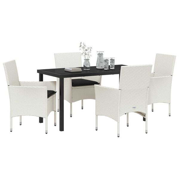 vidaXL Kert &eacute;tkező szett p&aacute;rn&aacute;val 5 pcs Feh&eacute;r polirattan