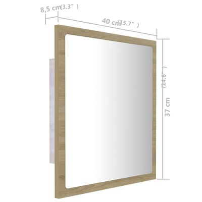vidaXL sonoma-tölgy akril LED-es fürdőszobai tükör 40x8,5x37 cm