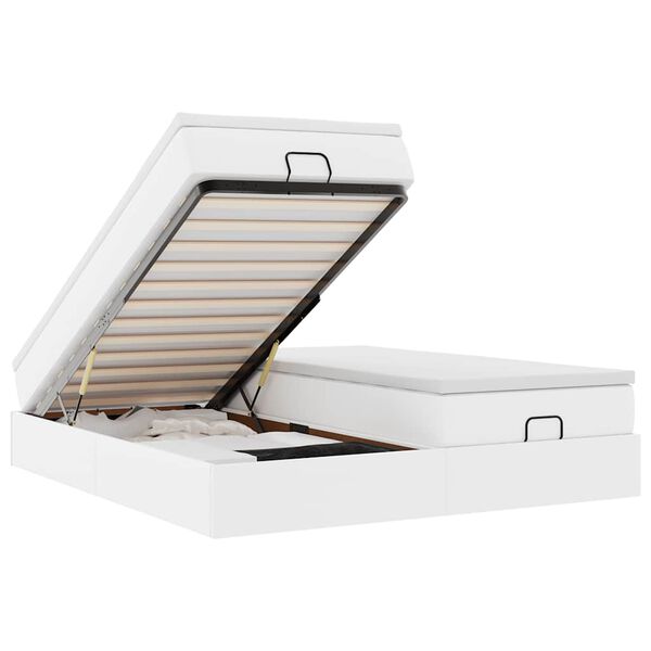 vidaXL Ottomán ágykeret matraccal Fehér 180x200cm műbőrrel