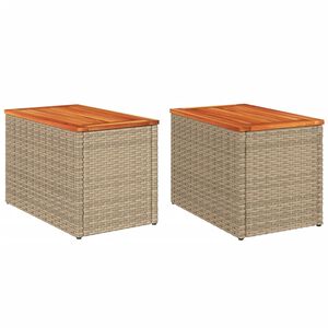 vidaXL 2 db b&eacute;zs polyrattan &eacute;s t&ouml;m&ouml;r fa kerti kisasztal 55x34x37 cm