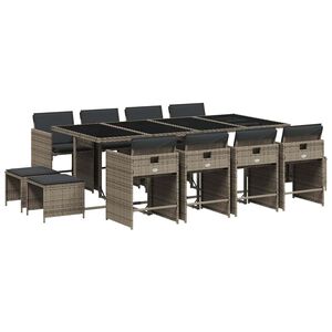 vidaXL 13 r&eacute;szes sz&uuml;rke polyrattan kerti &uuml;lőgarnit&uacute;ra p&aacute;rn&aacute;kkal