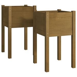 vidaXL 2 db m&eacute;zbarna t&ouml;m&ouml;r fenyőfa kerti vir&aacute;gtart&oacute; 40 x 40 x 70 cm