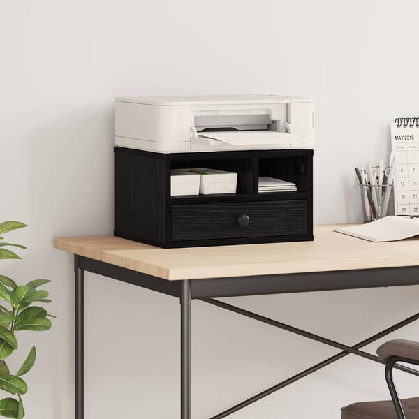 vidaXL Nyomtatóállvány fiókkal Fekete tölgy 40 x 32 x 24 cm Faanyag