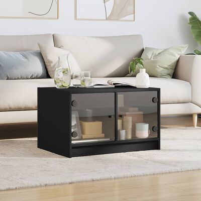 vidaXL fekete dohányzóasztal üvegajtókkal 68x50x42 cm