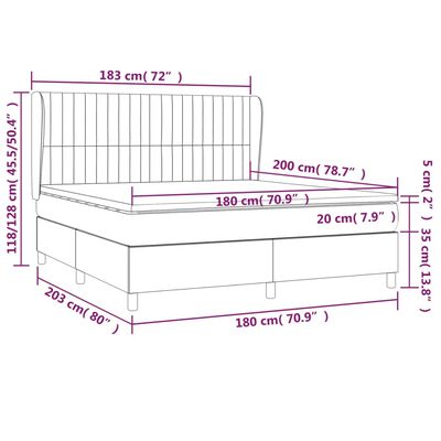 vidaXL világosszürke szövet rugós ágy matraccal 180 x 200 cm