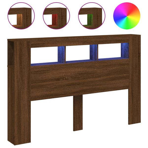 vidaXL barna t&ouml;lgysz&iacute;nű szerelt fa LED-es fejt&aacute;mla 160x18,5x103,5 cm