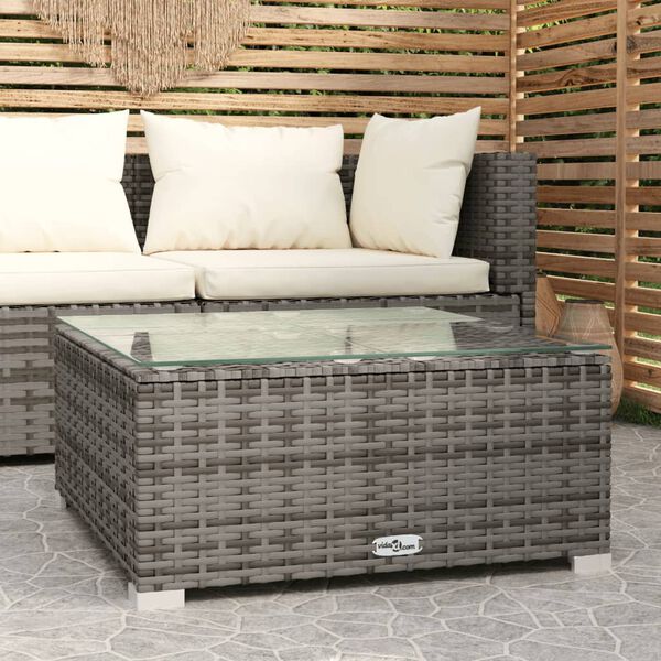 vidaXL szürke polyrattan és üveg kerti dohányzóasztal 60 x 60 x 30 cm
