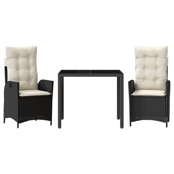 vidaXL 5 részes fekete polyrattan kerti étkezőgarnitúra párnákkal