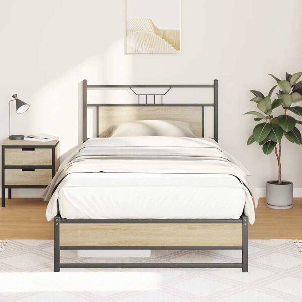 vidaXL sonoma t&ouml;lgy sz&iacute;nű szerelt fa &aacute;gykeret matrac n&eacute;lk&uuml;l 100x190 cm