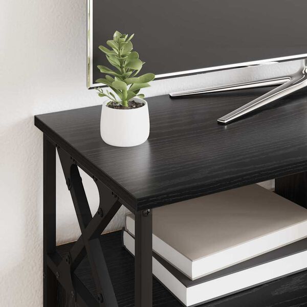 vidaXL TV szekr&eacute;ny Fekete t&ouml;lgy 90 x 33 x 45 cm Műszaki fa &eacute;s ac&eacute;l