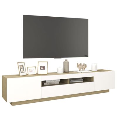vidaXL fehér és tölgyszínű TV-szekrény LED lámpákkal 200x35x40 cm