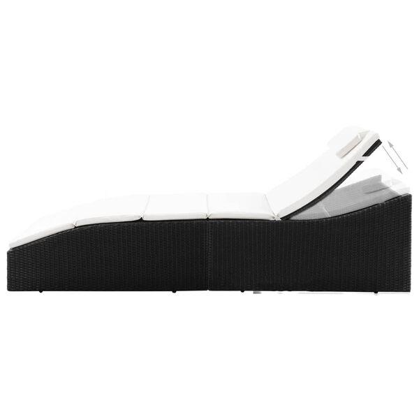 vidaXL fekete polyrattan napozóágy párnával