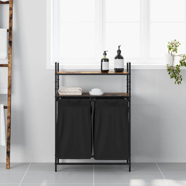 vidaXL füstölt tölgy mosodai kosár 2 rekeszes polcokkal