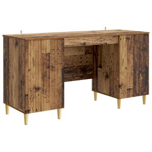 vidaXL Asztal polcokkal ajt&oacute;val Antik Fa 142,5 x 50 x 75 cm Szerelt Fa