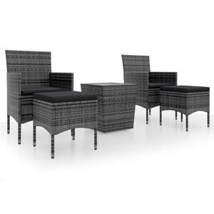 vidaXL 5 r&eacute;szes sz&uuml;rke polyrattan &eacute;s edzett &uuml;veg kerti bisztr&oacute;szett